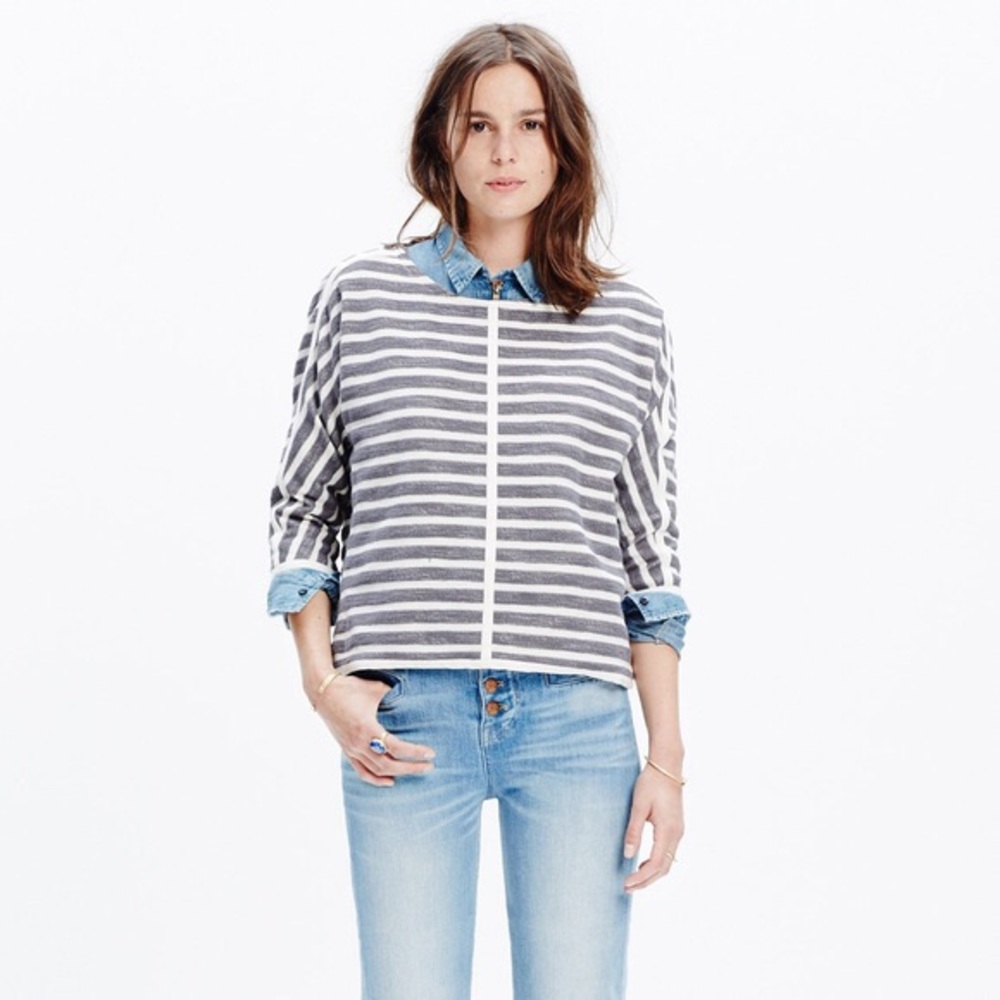 Madewell Striped ZIP Back Sweater
